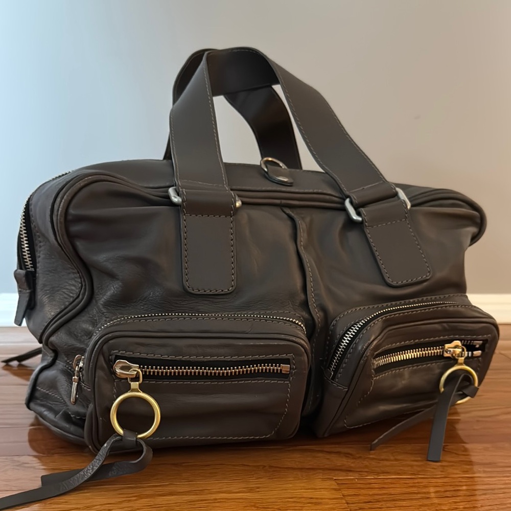 Chloe Grey Shoulder Bag with Gold Hardware
